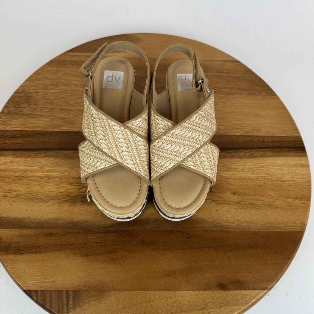 Big Kids Dolce Vita Varden Beige Raffia Platform Espadrille Sandals Size 2 Y GUC